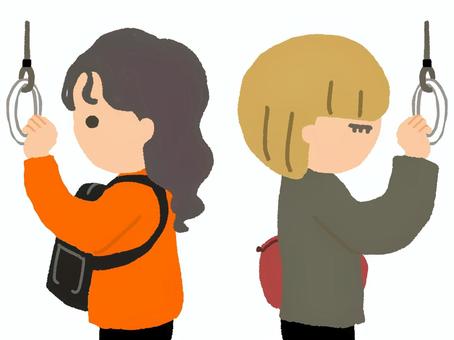 吊り革を掴んで立つ人 人,女性,乗り物,電車,通勤,通学,バス,吊り革,つかむ,オリジナルのイラスト素材