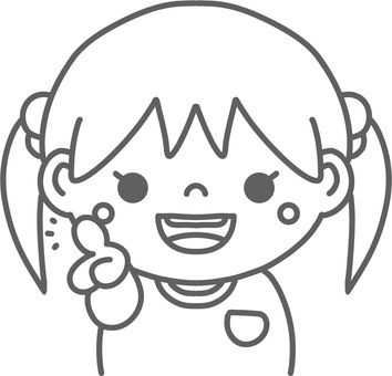 指差しをする幼い女の子のイラストの線画 指差し,ポイント,女の子,子供,幼児,かわいい,シンプル,線画,白黒,主線のイラスト素材