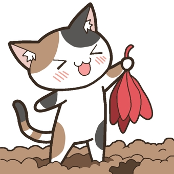 三毛猫と芋掘り 三毛,猫,動物,芋掘り,サツマイモのイラスト素材