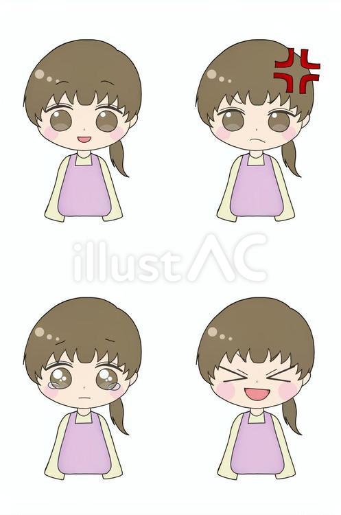 喜怒哀楽の表情をする女性のイラスト 女性,主婦,学生のイラスト素材