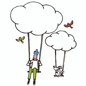 風に乗ってどこまでも 人物,犬,雲,鳥,ブランコのイラスト素材