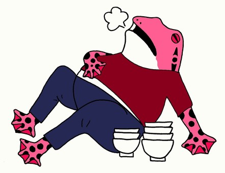 Full stomach frog 3, a frog, personification, pink, JPG