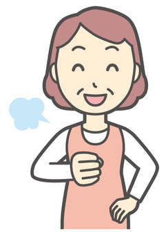  エプロンおばちゃん-134-バスト 任せて,おばちゃん,エプロン,お母さん,ママ,中年,おばさん,主婦,人物,かわいいのイラスト素材