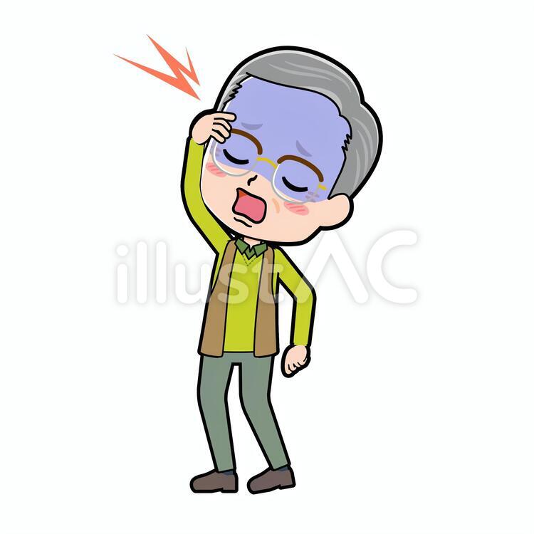 シニア男性緑　頭痛 男性,人物,シニアのイラスト素材