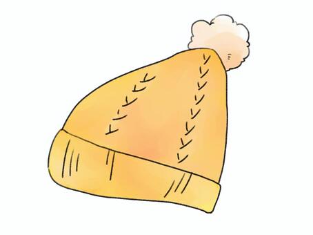 毛糸の帽子（黄色） 帽子,毛糸,防寒具,冬,冬物,水彩風,黄色のイラスト素材