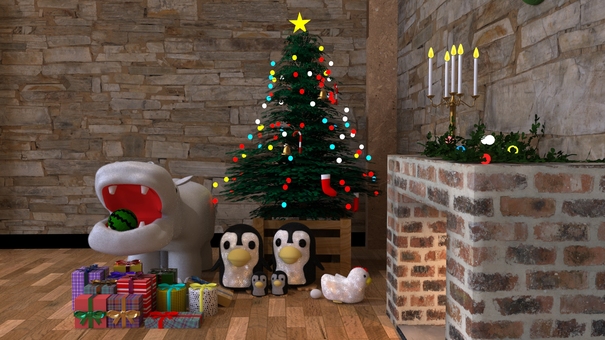 クリスマス2-2 ぬいぐるみ,プレゼント,ツリーのイラスト素材