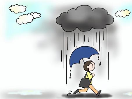 雨雲と一緒に移動する人 雨女,雨男,雨雲,移動,外出,雨,人物,天気,傘のイラスト素材