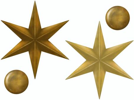 ブリキの六角星　クリスマス素材セット 六角星,クリスマス,ブリキ,冬,星,素材,セット,金色,銅色のイラスト素材