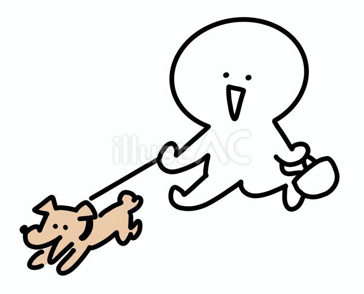 犬の散歩をする人 棒人間,かわいい,手描きのイラスト素材
