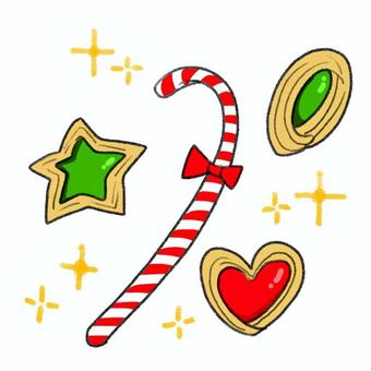 クリスマスのお菓子/キャンディーケーン クリスマス,お菓子,ステッキ,クッキー,キャンディーケーン,食べ物のイラスト素材