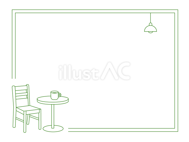 カフェの線画シンプルフレーム（グリーン） カフェ,線画,フレームのイラスト素材