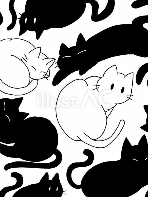 シンプルかわいい猫柄（白黒、透過、縦） 猫,モノクロ,白黒のイラスト素材