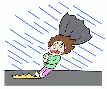暴風雨で傘が裏返り引きずられる女性 暴風雨,豪雨,強風,傘,ひっくり返る,風,飛ばされる,引きずられる,女性,悪天候のイラスト素材