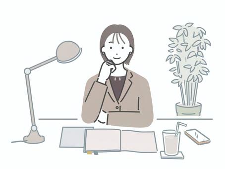 カフェで仕事をするスーツの女性 女性,人物,若い,大人,スーツ,会社員,仕事,勉強,読書,資料のイラスト素材