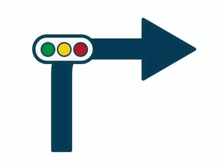 矢印（右折・信号付）01 信号,矢印,右,アイコン,マーク,シンプルのイラスト素材