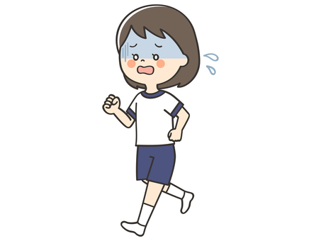 苦しい表情で走る体操服の女の子 走る,歩く,運動,しんどい,マラソン,持久走,学校,小学校,体育,授業のイラスト素材