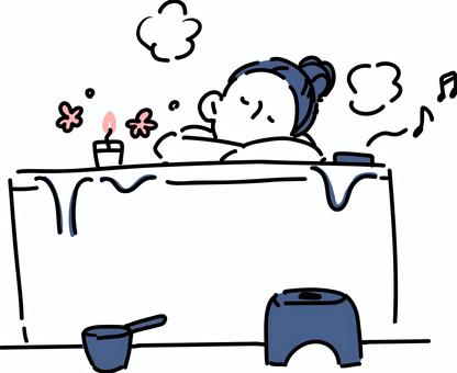 チルタイムを過ごす女性 チルタイムを過ごす女性 女性,入浴,おけ,キャンドル,音符,人物,線画,イラスト,シンプル,手書きのイラスト素材