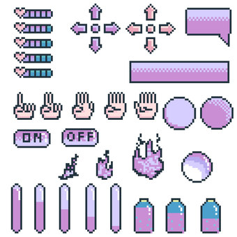 ドット絵バナー等いろいろセット ドット絵,バナー,ハンド,コピースペース,セット,手,カラフル,レトロゲーム,8ビット,カーソルのイラスト素材