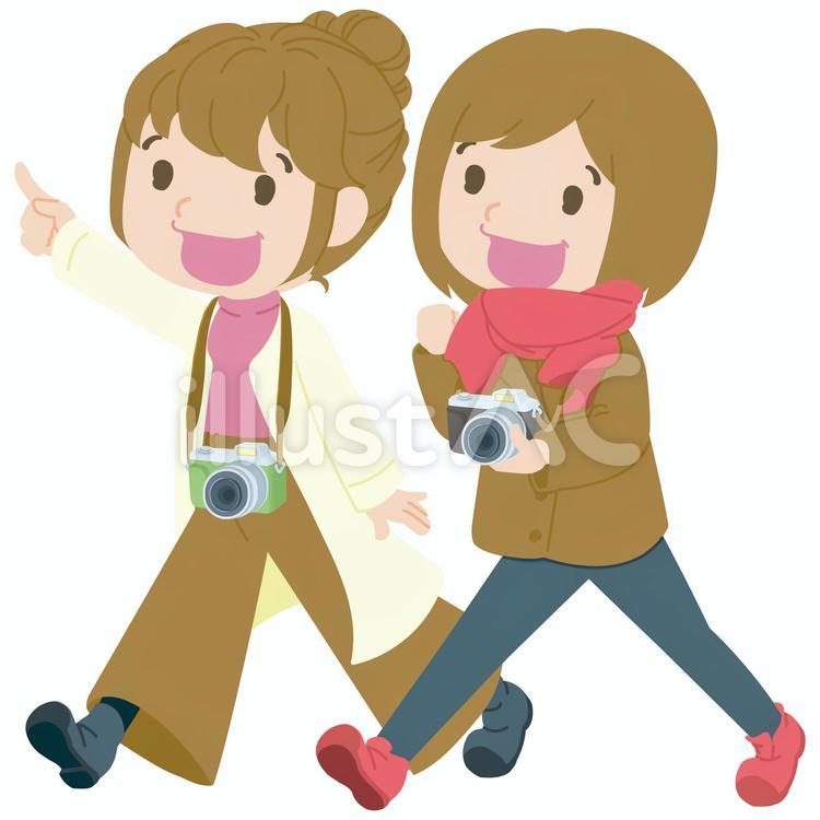 二人で写真の旅へ冬 カメラ,写真,カメラ女子のイラスト素材