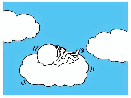 雲の上を遊ぶシルエット シルエット,雲,浮遊,空,pop調,手描き,素材,商用可,無料,フリーのイラスト素材