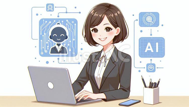 AIアシスタントに仕事を振る女性 仕事,女性,人物のイラスト素材