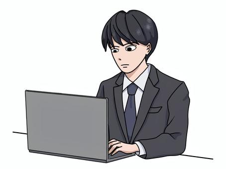 ノートパソコンで仕事するスーツ姿の男性 ノートパソコン,スーツ,男性,仕事,オフィス,pc,操作,真面目,ビジネス,ビジネスマンのイラスト素材