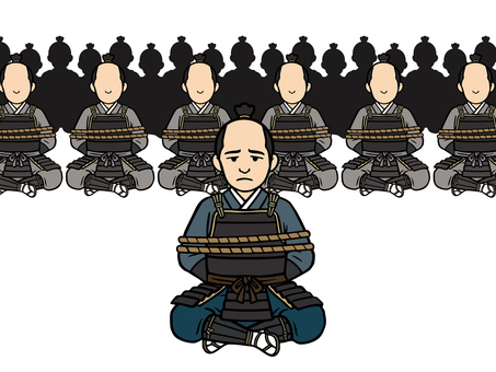 囚われた足軽-1 足軽,整列,胴鎧,兵士,武士,武将,虜囚,捕虜,俘虜,合戦のイラスト素材