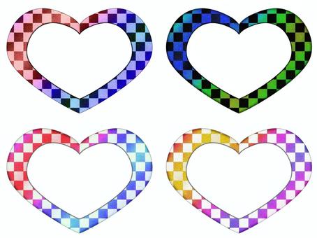 市松模様のハ−トのフレ−ム 市松模様,柄,パターン,ハ−ト,フレ−ム,ポストカード,メッセージカード,罫線なし,グラデーションのイラスト素材