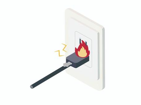 コンセントから火災が発生する コンセント,電化製品,電源,機械,電気,コード,火災,火,漏電のイラスト素材
