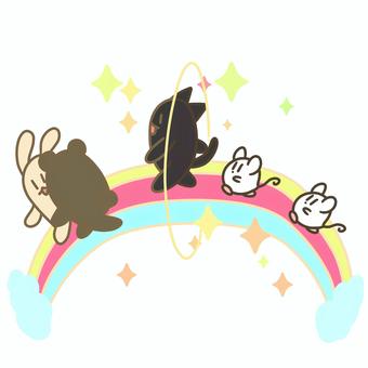 虹の橋 動物,虹,橋,ファンタジー,うさぎ,くま,ねずみ,猫のイラスト素材