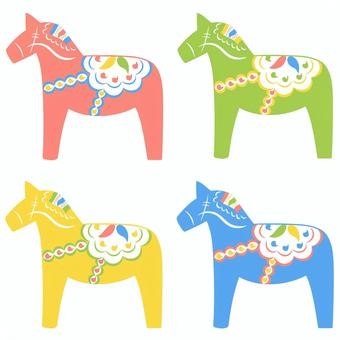 ダーラナホースのセット-パステルカラー ダーラナホース,馬,スウェーデン,北欧,民芸品,木彫り,午年,木馬,かわいい,おしゃれのイラスト素材