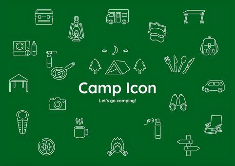 キャンプイラストの白線アイコンセット アイコン,キャンプ,観光,旅行,セット,行楽,レジャー,テント,タープ,アウトドアのイラスト素材