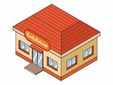 街並みシリーズ ファミレス ファミリーレストラン,ファミレス,かわいい,デフォルメ,建物,アイソメトリック,アイソメ,街並み,アイコン,挿絵のイラスト素材