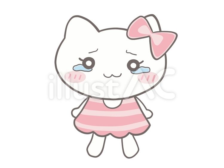 泣き顔の白猫女の子 泣き顔,涙,かわいいのイラスト素材