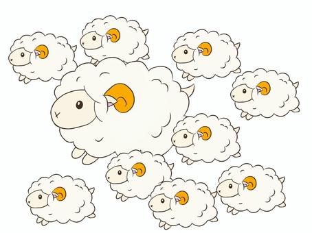 ひつじ行進 ひつじ,かわいい,動物,白,親子,ゆるい,群れ,行進,走る,ふわふわのイラスト素材