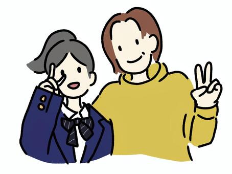 制服を着た孫とのツーショット 孫,祖母,おばあさん,おばあちゃん,家族,親族,ツーショット,写真,写真撮影,撮影のイラスト素材