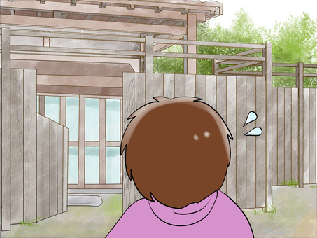 大きな家の前で慌てる男性 人物,家,建物,慌てる,汗のイラスト素材