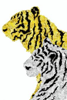 Shining gold and silver tiger (black stripe pattern) New Year's card transparent version, , JPG and PNG