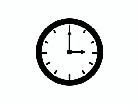 壁掛け時計（3時） 時計,時間,インテリア,三時,シンプル,手描き,マーク,壁掛け時計,アナログ時計,シルエットのイラスト素材