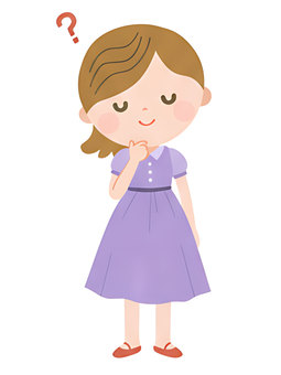 人物素材153＿考え中の女の子 女の子,かわいい,考える,はてな,思案,ひらめき,はてなマーク,アイデア,困る,悩むのイラスト素材