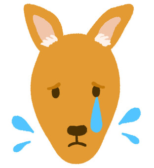 悲しそうな表情で泣いているカンガルーの顔 カンガルー,顔,悲しい,涙,泣く,泣き顔,残念,表情,失敗,正面のイラスト素材