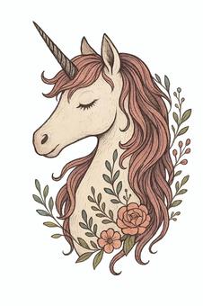 眠るユニコーンと花