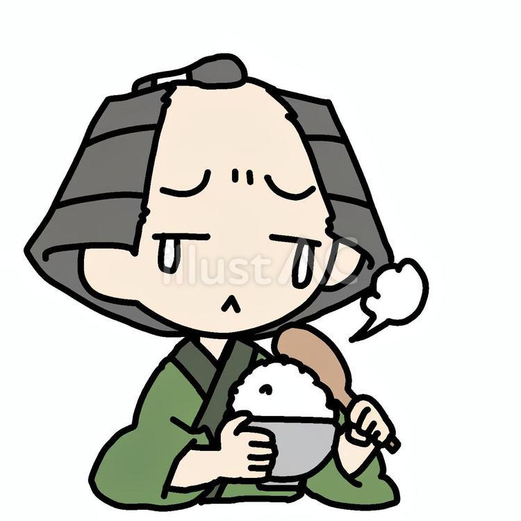 泣いて白飯を盛る町民 町民,白米,泣くのイラスト素材