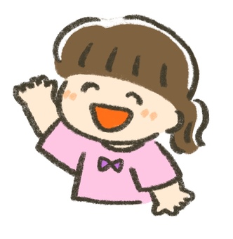 手を挙げている女の子 女の子,子ども,幼児,手,挙げる,挙手,挨拶,笑顔,かわいい,手書き風のイラスト素材