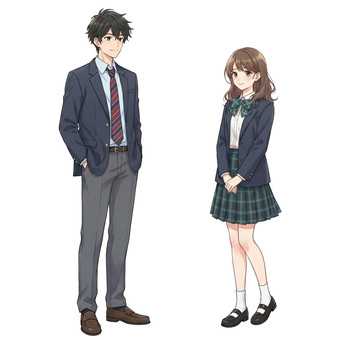 アニメ風の高校生の男女のイラスト