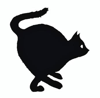 【手描き】走る猫のシルエット ネコ,横向き,走る,生き物,シルエット,手描き,リアル,モノクロ,挿絵,白バックのイラスト素材