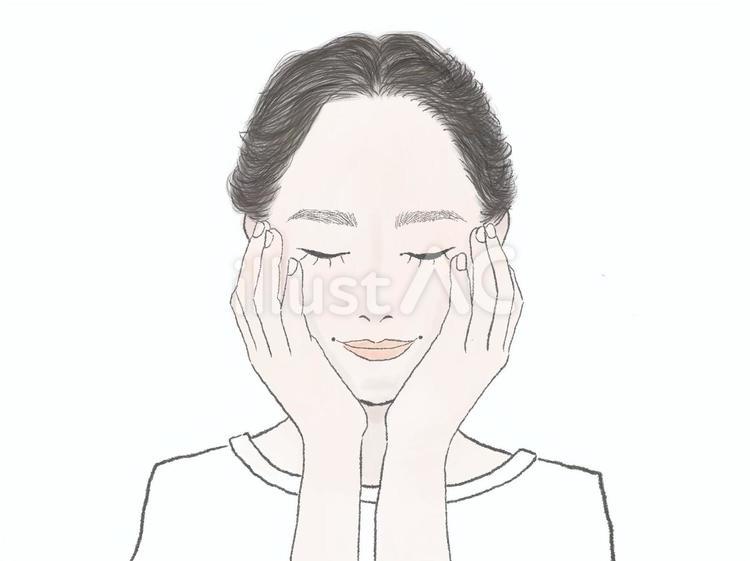 両手で肌を触る女性 女性,人物,美容のイラスト素材