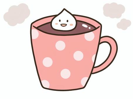 ココア湯気あり(ピンク) ココア,ホットドリンク,ホット,ホットチョコレート,飲み物,冬,イラスト,カットイラスト,デフォルメ,シンプルのイラスト素材