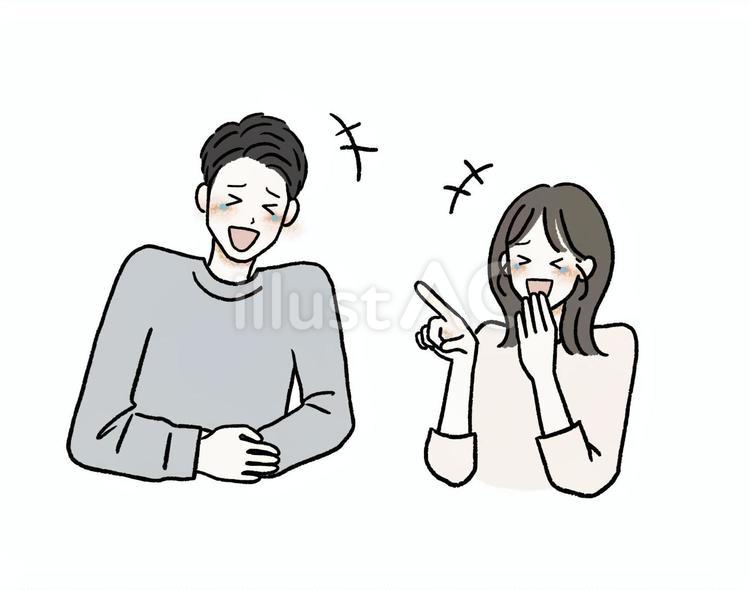 爆笑して涙目になる男性と女性 カップル,涙目,笑うのイラスト素材