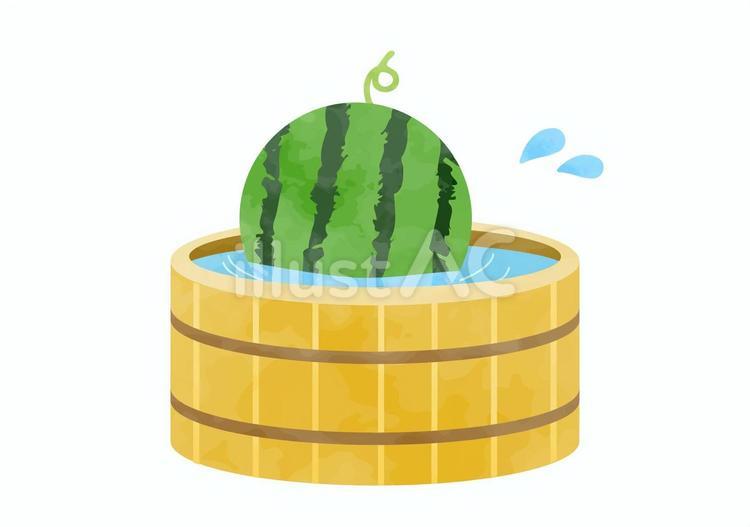水で冷やされたスイカのイラスト スイカ,夏,食べ物のイラスト素材